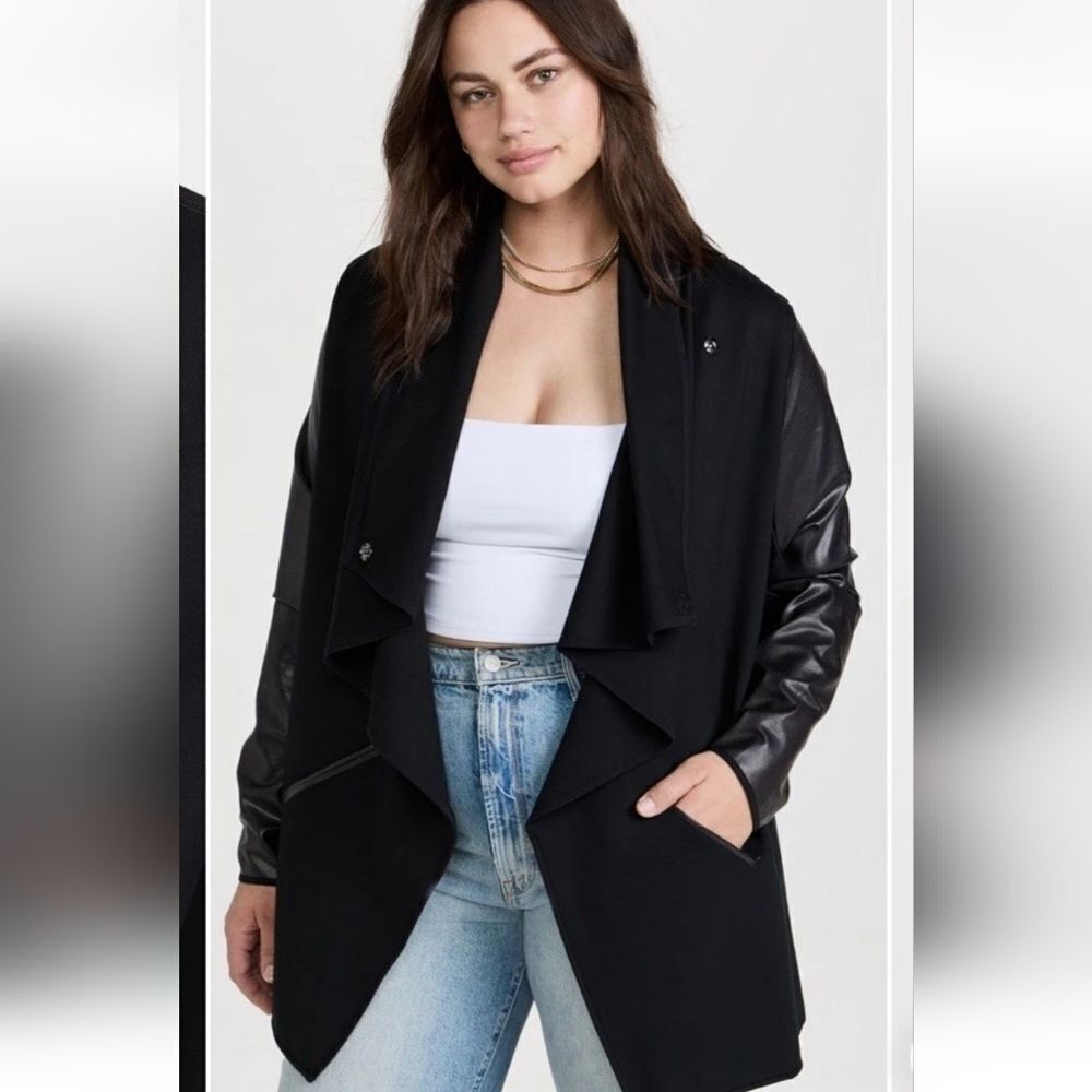 NWT Spanx Faux Leather Convertible Drape Front Jacket Plus Size 3X In Very Black